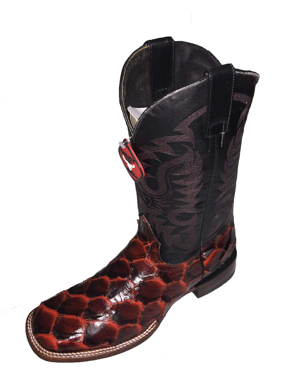 Men's Cowhide Fish Print Leather Boots Ranch Toe Rodeo Handcrafted Boots