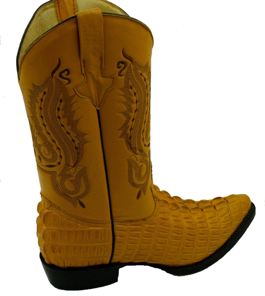 Men Genuine Cowhide Crocodile Print Leather Western Boots
