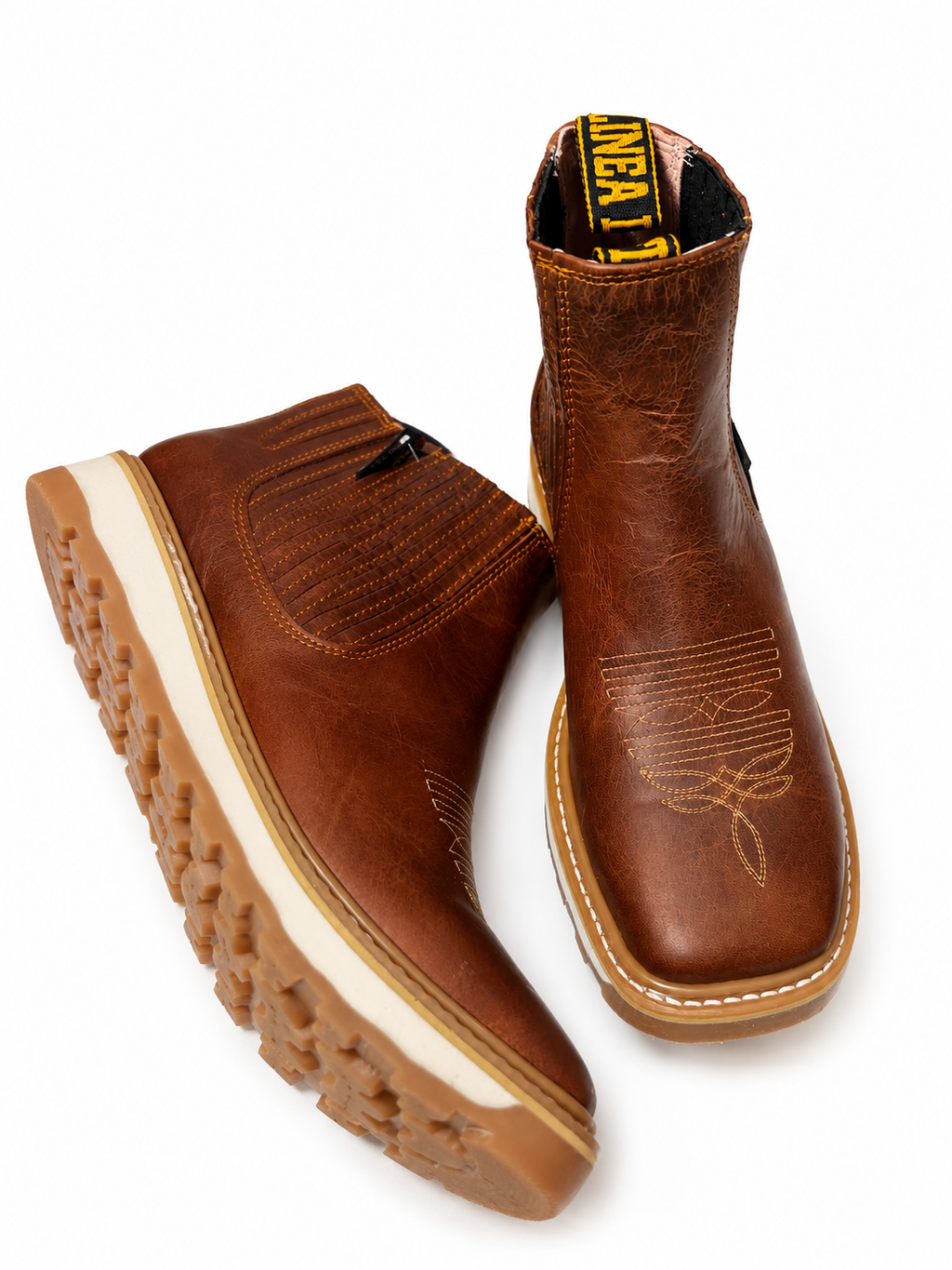 Men’s Genuine Leather Western Chelsea Boots – Brown Pull-On Ranch Boots