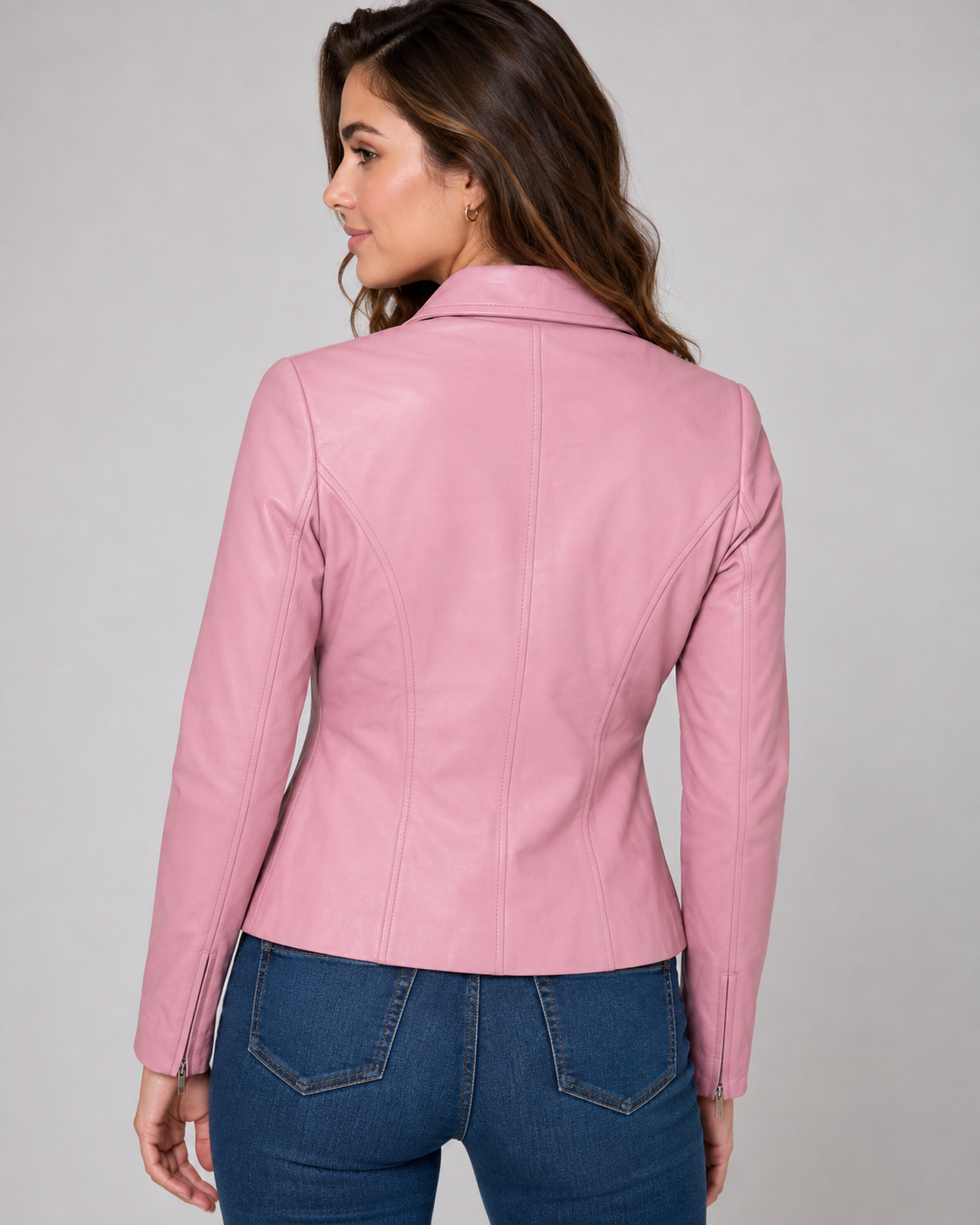 Women’s Genuine Leather Pink Jacket – Classic Fitted Style
