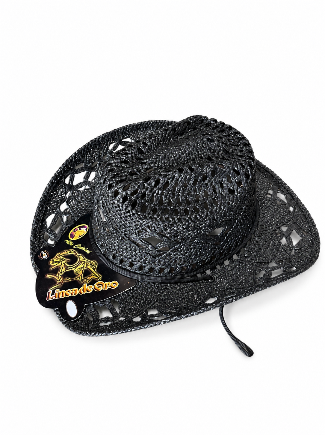 Women’s Black Woven Straw Cowboy Hat with Chin Strap – Western Cowgirl Sun Hat, Lightweight Breathable Summer Hat