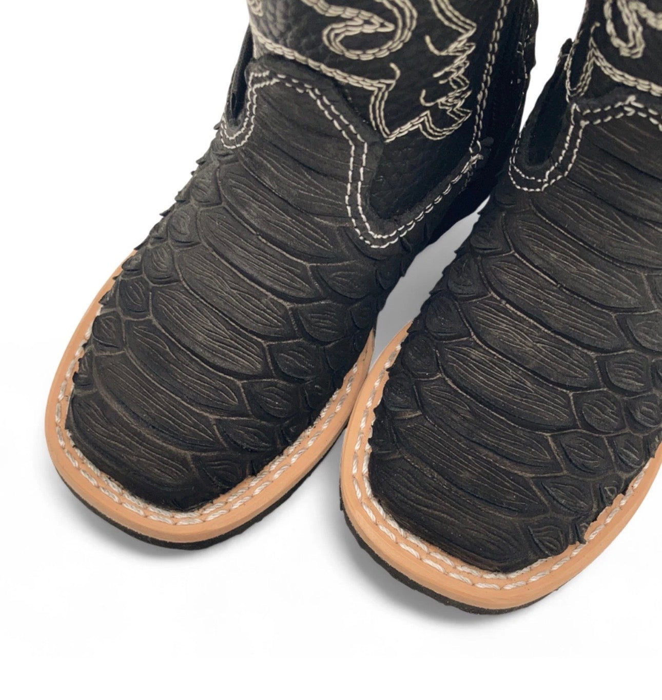 Kids Fish Print Western Cowboy Boots – Side Zipper Square Toe