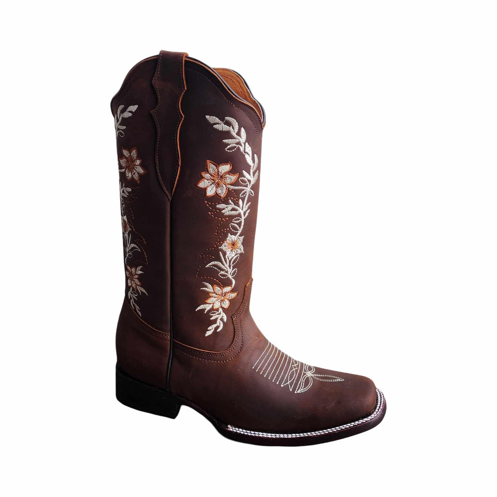 Dona Michi WOMENS COWGIRL Square toe leather Flower embroidered Design with zipper Botas para Mujer con Zierre