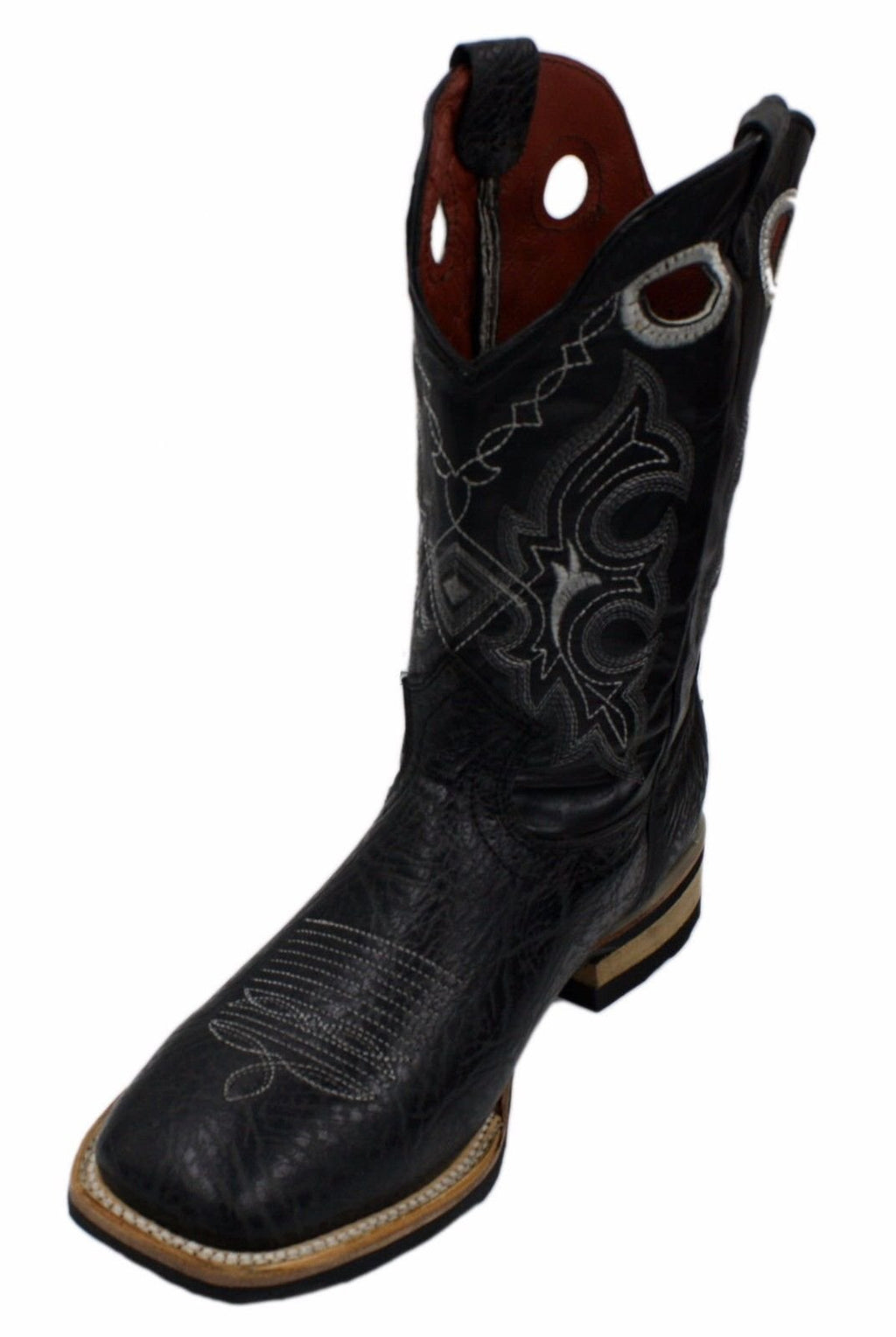 Men Genuine Bull Shoulder Leather Square Toe decarative Shaft Boots