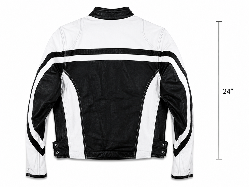 Women’s Genuine Leather Black & White Motorcycle Jacket  Handcrafted