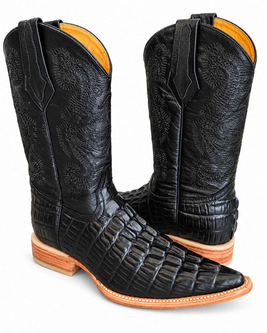 Men’s Black Genuine Leather Exotic Print Western Cowboy Boots