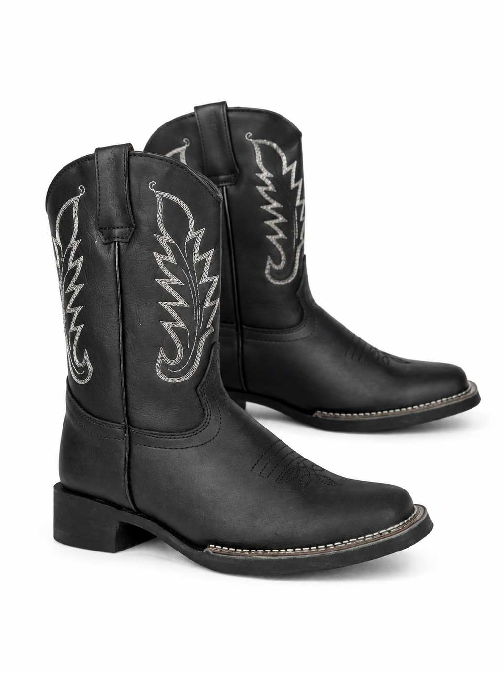 Kids Genuine Leather Black Cowboy Boots – Western Embroidered