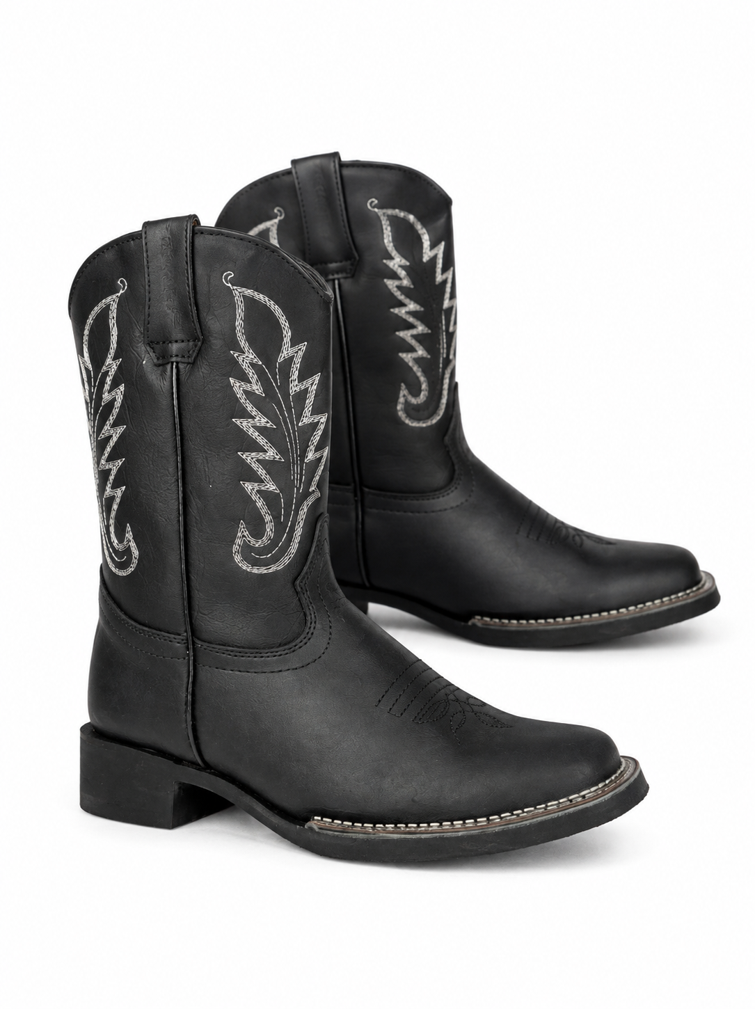 Kids Genuine Leather Black Cowboy Boots – Western Embroidered