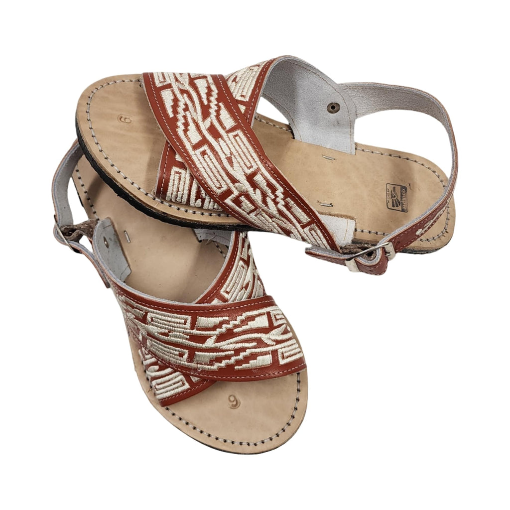 Dona Michi MEN LEATHER MEXICAN two strap PITEADO BORDADO SANDALS Huarache Cruzado Bordado