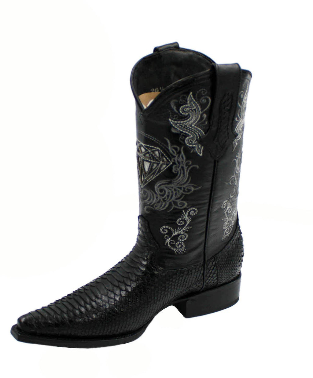 Dona Michi Men's Snip Toe Genuine Python Skin Leather Cowboy Western Boots_Black_11.5
