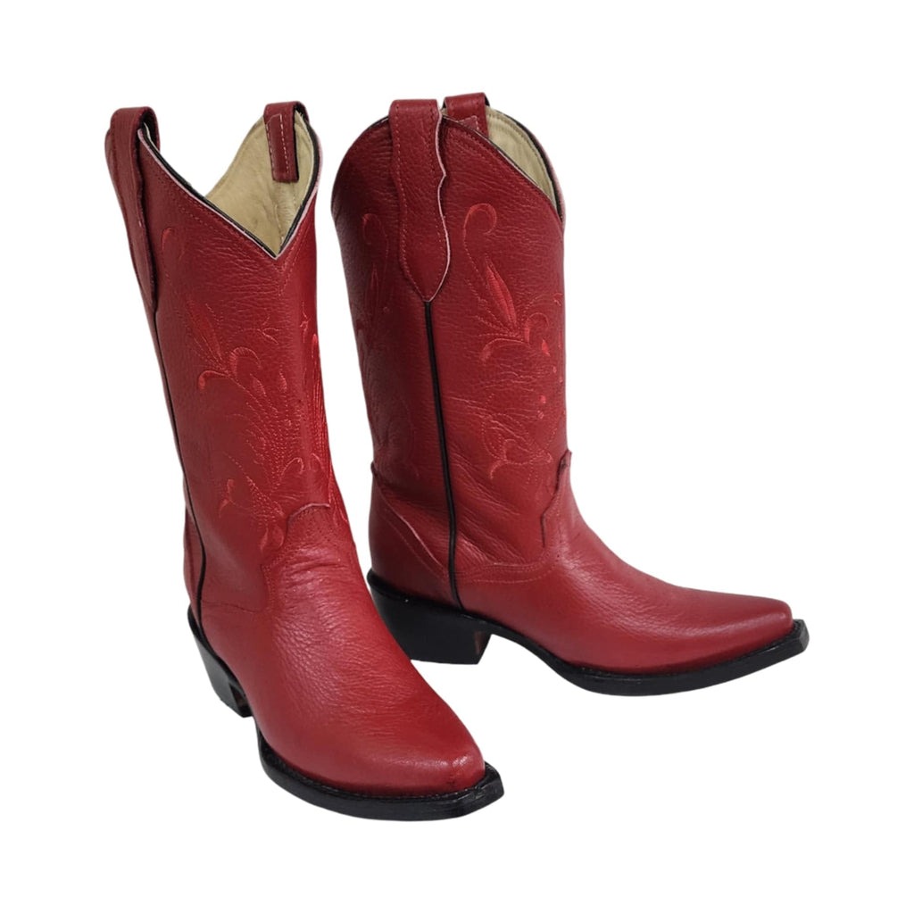 Dona Michi Women's Western Cowgirl White and Red Pointy Toe Boots Genuine Leather Dama Puntal