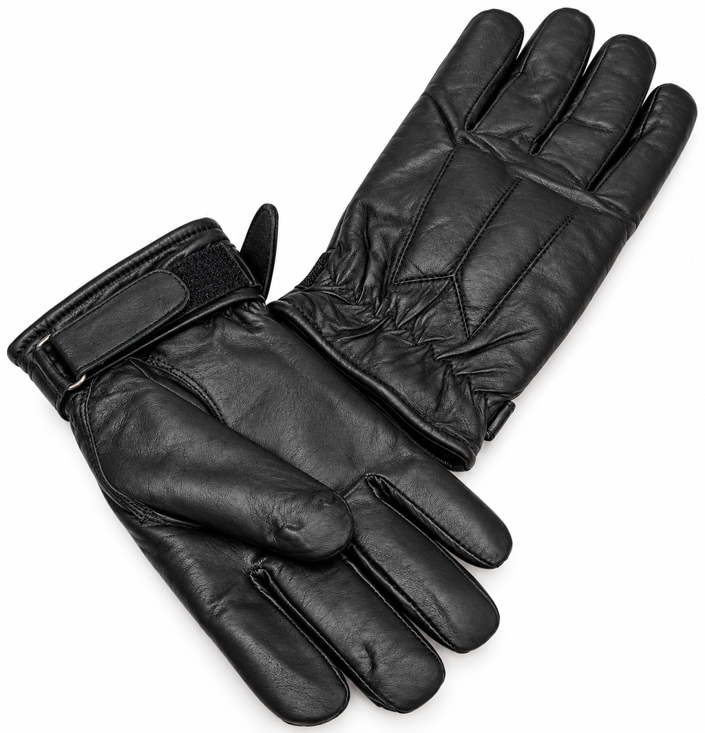 Men’s Genuine Leather Gloves Black Warm Lined Winter Driving Velcro Wrist