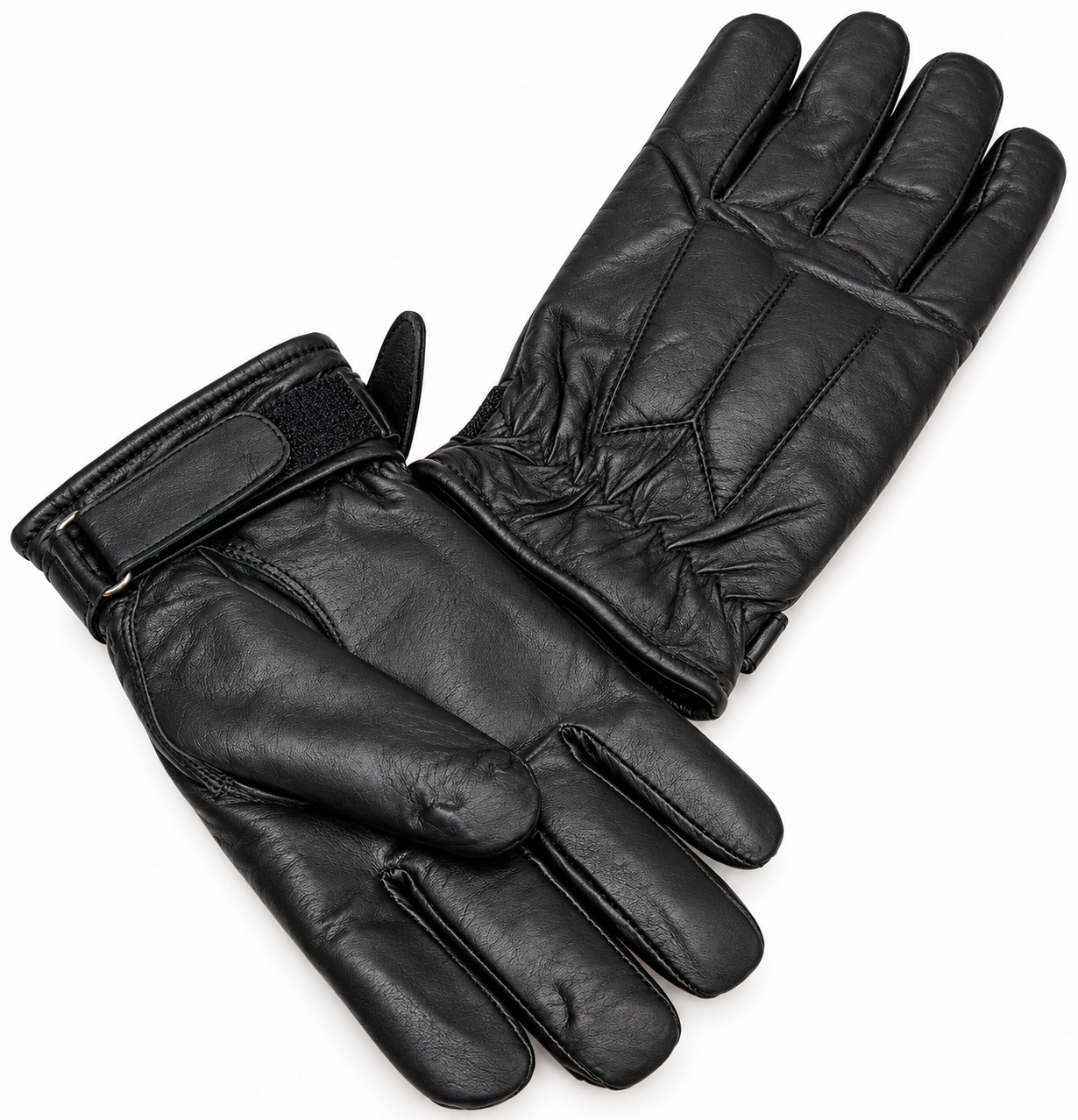 Men’s Genuine Leather Gloves Black Warm Lined Winter Driving Velcro Wrist