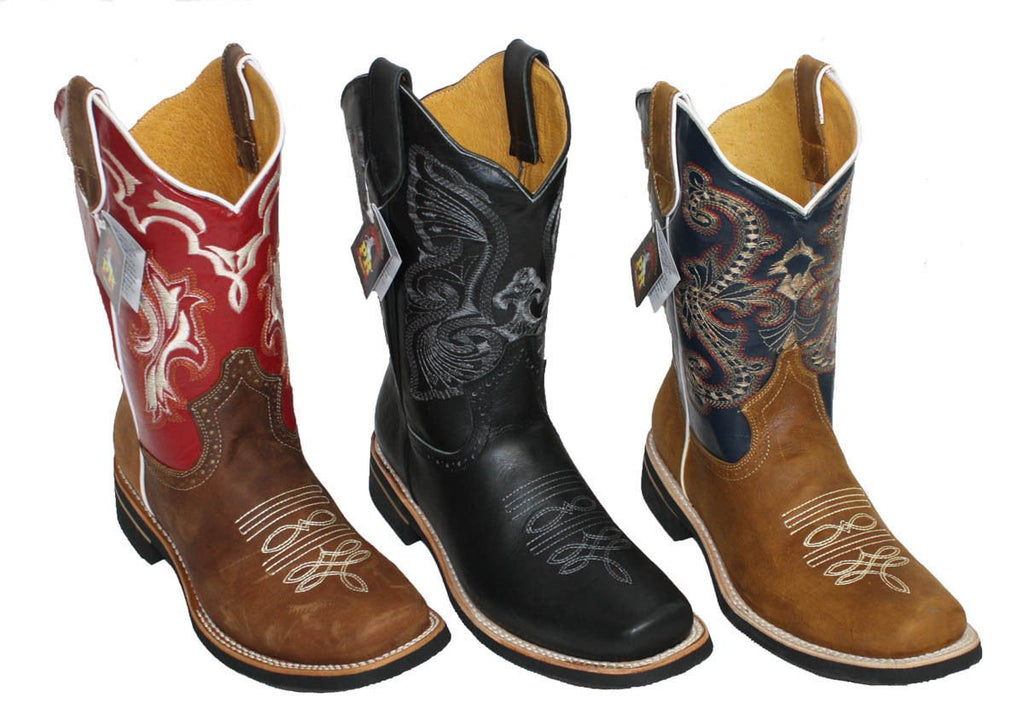 Men Cowboy Genuine Cow Hide Leather Square Toe Boots