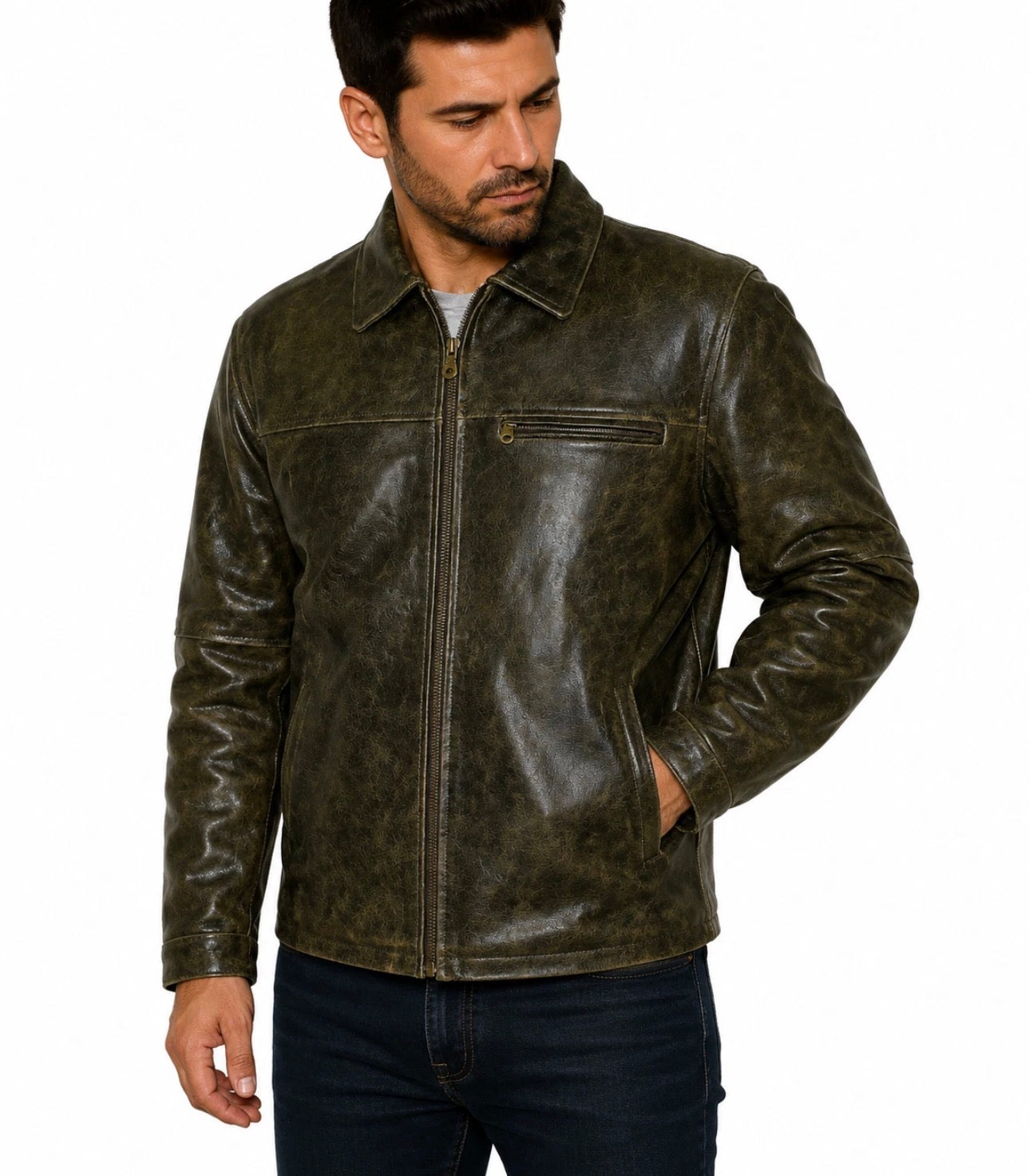 Men’s Genuine Leather Distressed Brown Vintage Jacket