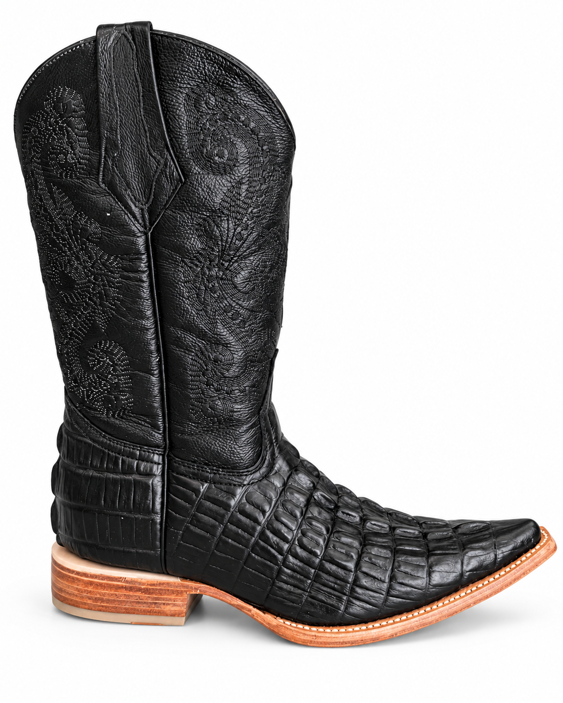 Men’s Black Genuine Leather Exotic Print Western Cowboy Boots