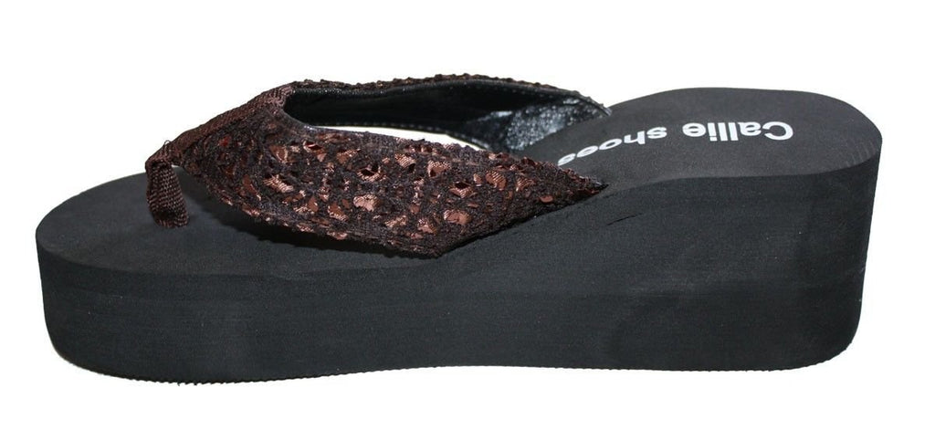 Dona Michi Leather Womens LA BEUATY Sequin Platform Thong Flip Flops Wedge Sandal : Heel 2.6" Apporx