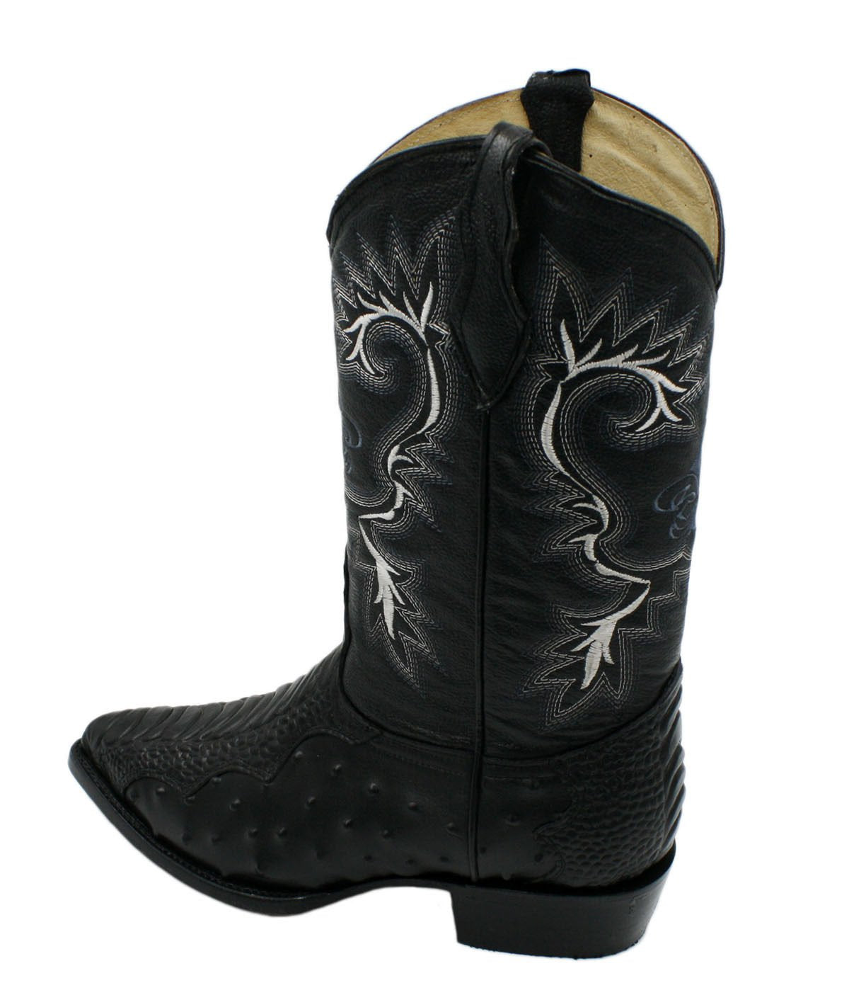 Men Genuine Cowhide Ostrich and Crocodile Print Leather J Toe Cowboy Boots