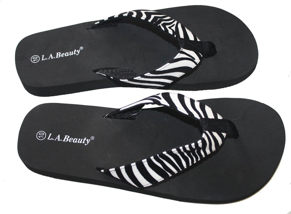 Dona Michi Womens Sandal Flat Beach Flip Flops Zebra Print strap Style Thongs Flats WB070