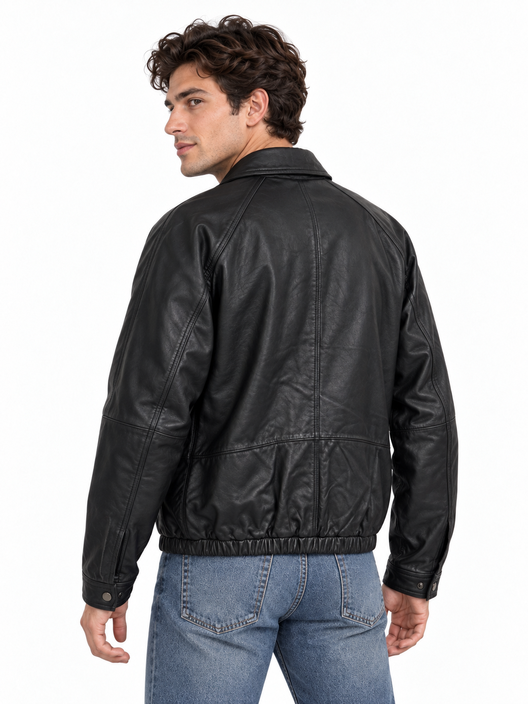 Men’s Genuine Soft Lambskin Leather Bomber Jacket – Black