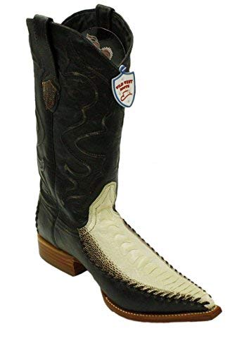 Dona Michi Men Genuine Ostrich Leg Leather Western Cowboy Snip Toe Boots