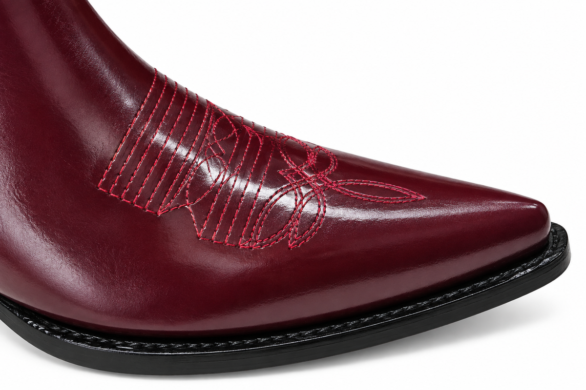 Men’s Genuine Leather Ankle Botín – Burgundy Western Cowboy Boot