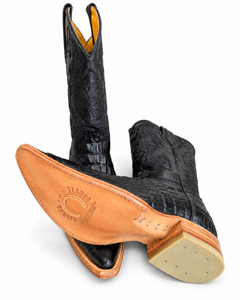 Men’s Black Genuine Leather Exotic Print Western Cowboy Boots