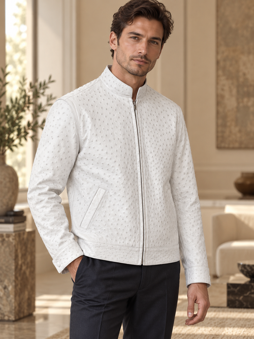 100% Genuine Full-Quill Ostrich Leather Jacket — Not Embossed