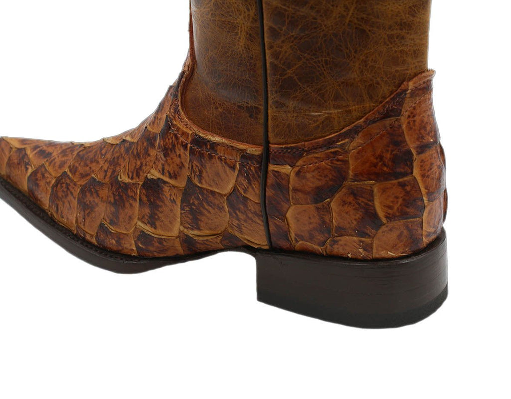 Men's Snip Toe Genuine Fish Skin Leather Cowboy Western Boots
