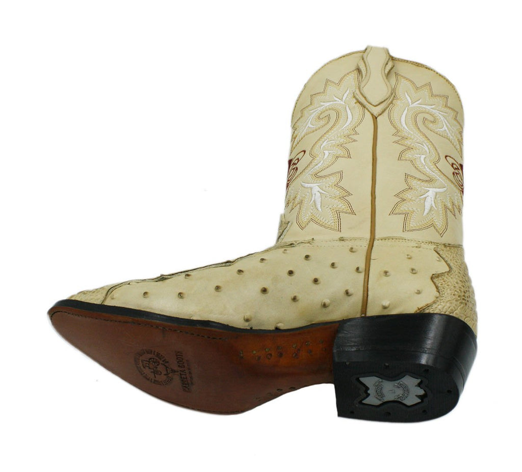 Men Genuine Cowhide Ostrich and Crocodile Print Leather J Toe Cowboy Boots