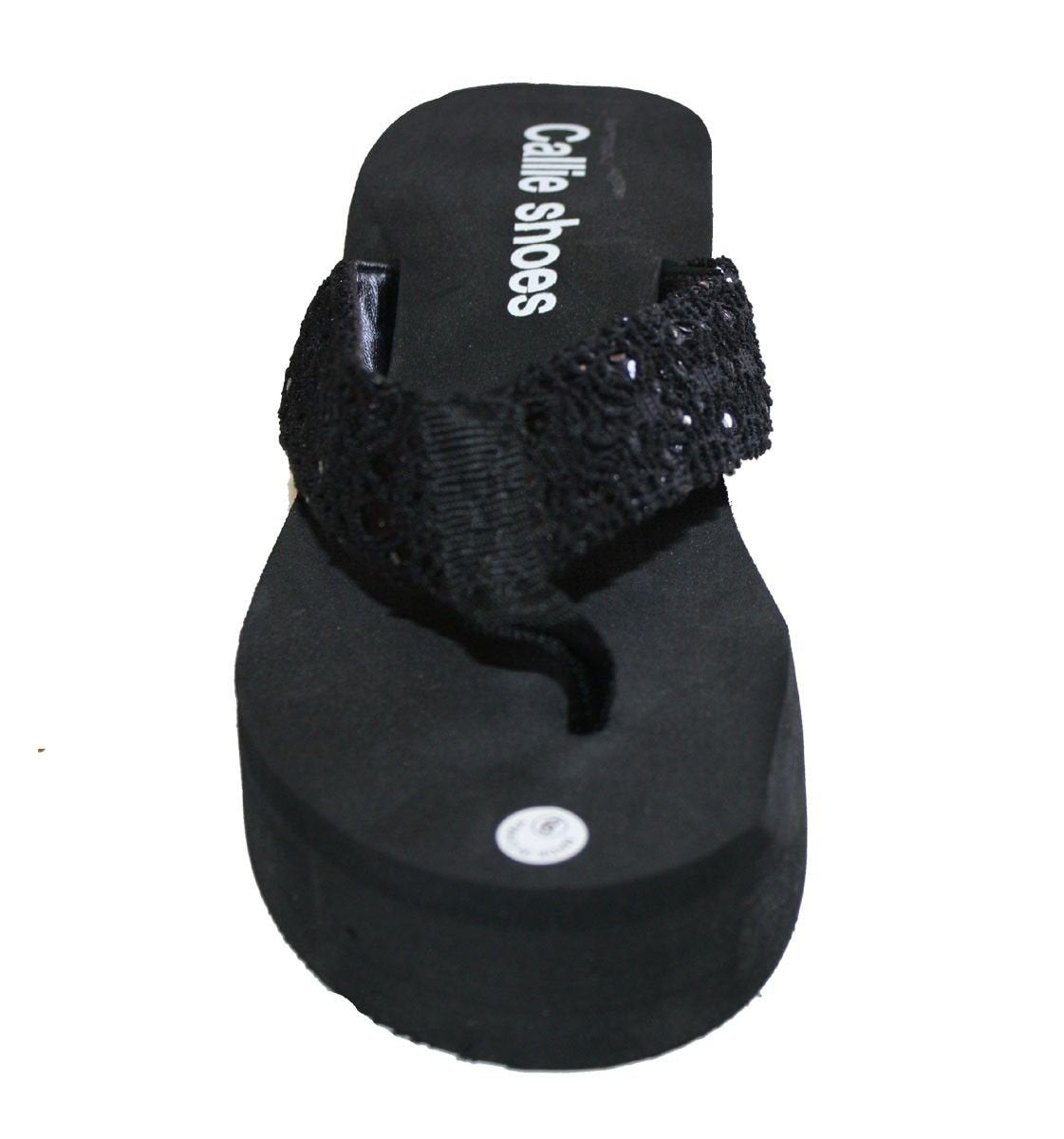 Dona Michi Leather Womens LA BEUATY Sequin Platform Thong Flip Flops Wedge Sandal : Heel 2.6" Apporx