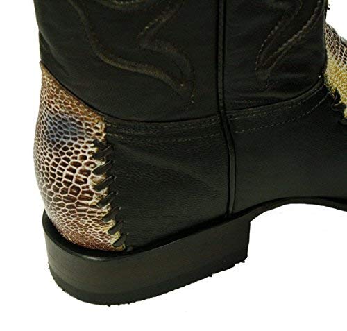 Dona Michi Men Genuine Ostrich Leg Leather Western Cowboy Snip Toe Boots