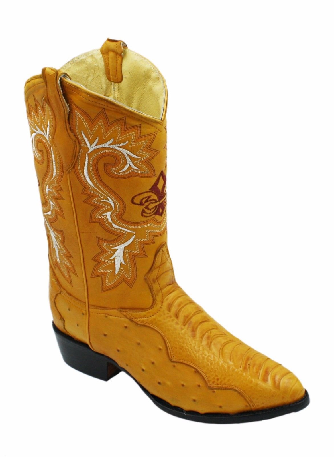 Men Genuine Cowhide Ostrich and Crocodile Print Leather J Toe Cowboy Boots