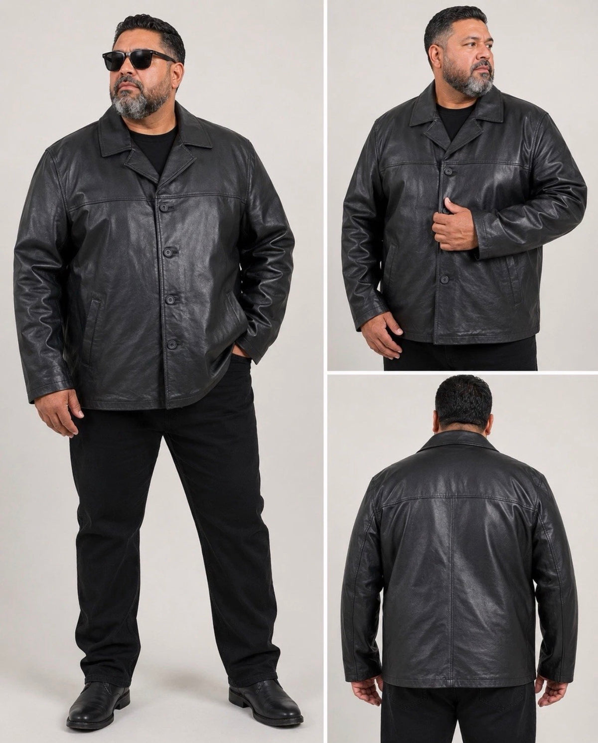 Men’s Black Genuine Leather Four-Button Jacket