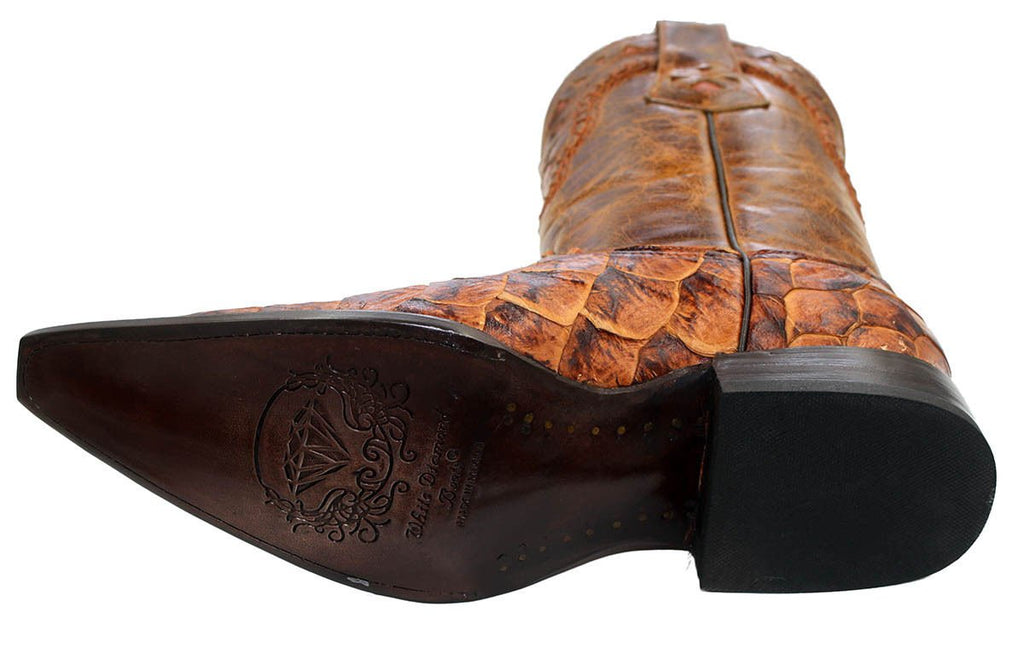 Men's Snip Toe Genuine Fish Skin Leather Cowboy Western Boots