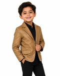 Kids Genuine Lambskin Leather Blazer – Tan/Camel