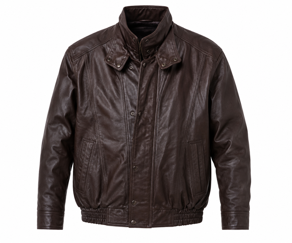 Men’s Brown Leather Double-Breasted Jacket – Size 2XL