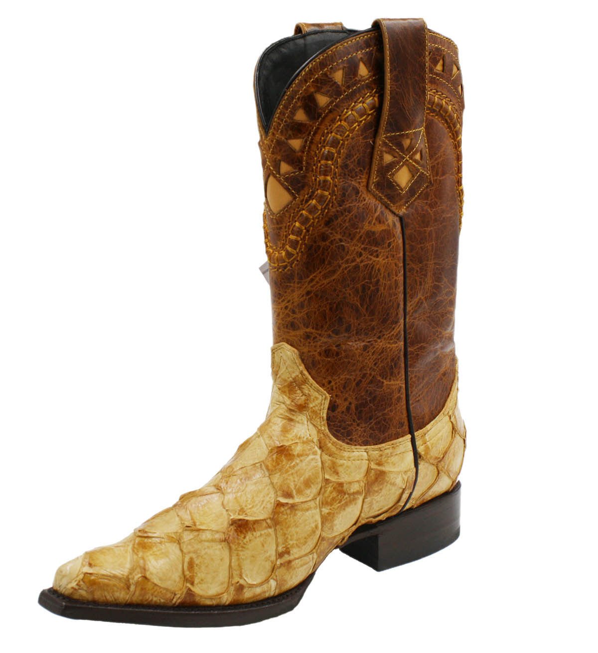 Men's Snip Toe Genuine Fish Skin Leather Cowboy Western Boots