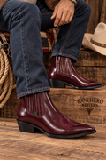 Men’s Genuine Leather Ankle Botín – Burgundy Western Cowboy Boot