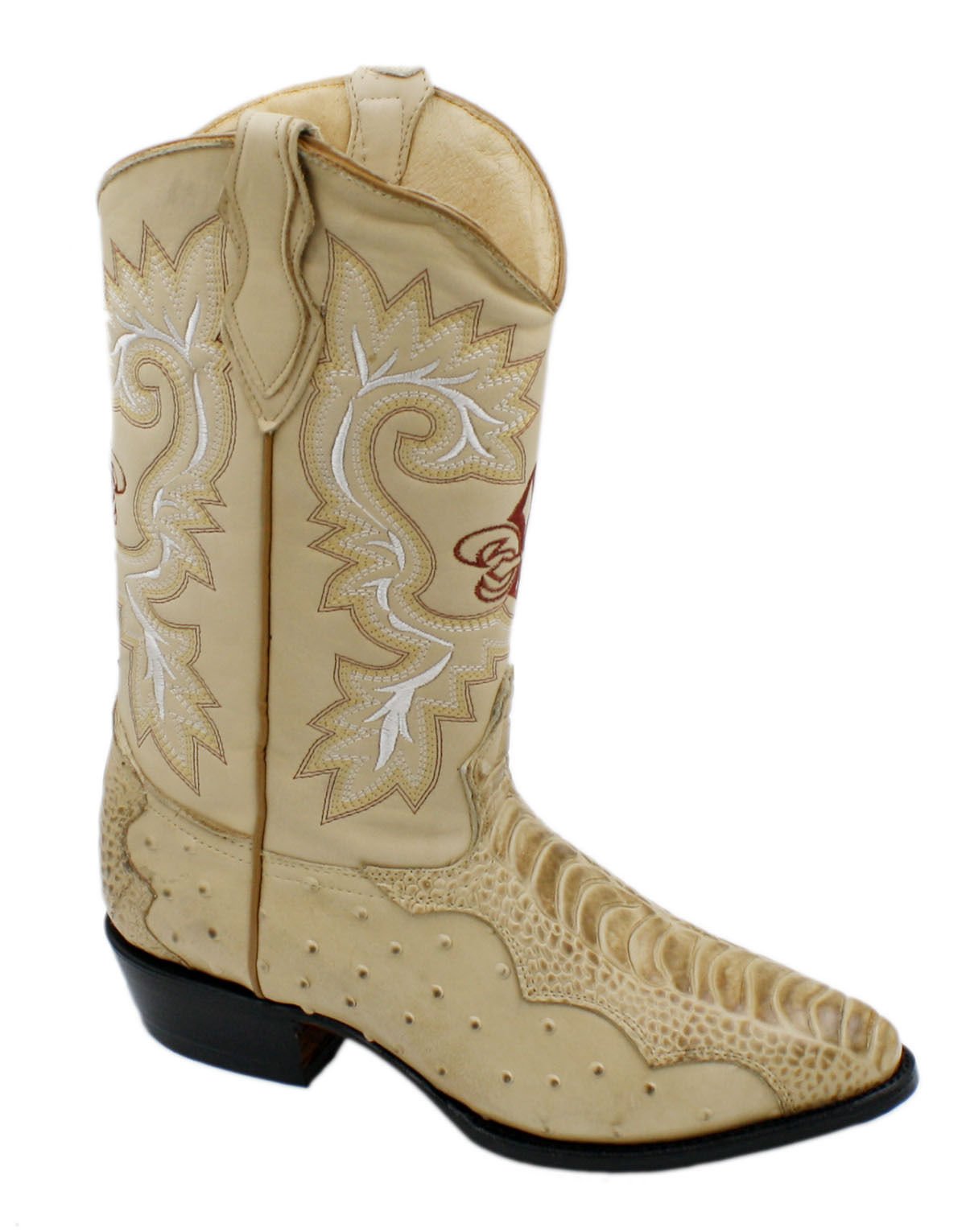 Men Genuine Cowhide Ostrich and Crocodile Print Leather J Toe Cowboy Boots