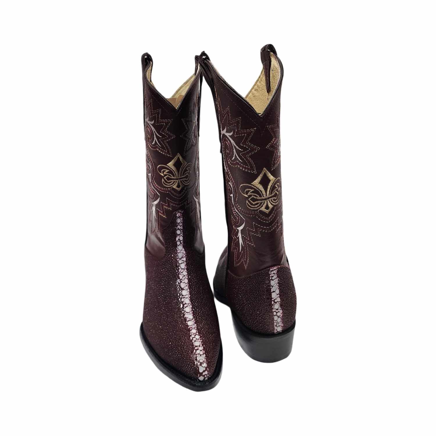 Dona Michi Men's Western Cowboy Exotic Stingray Print Leather Pointy Toe Boots Bota Vaquera Mantarraya Rodeo Puntal