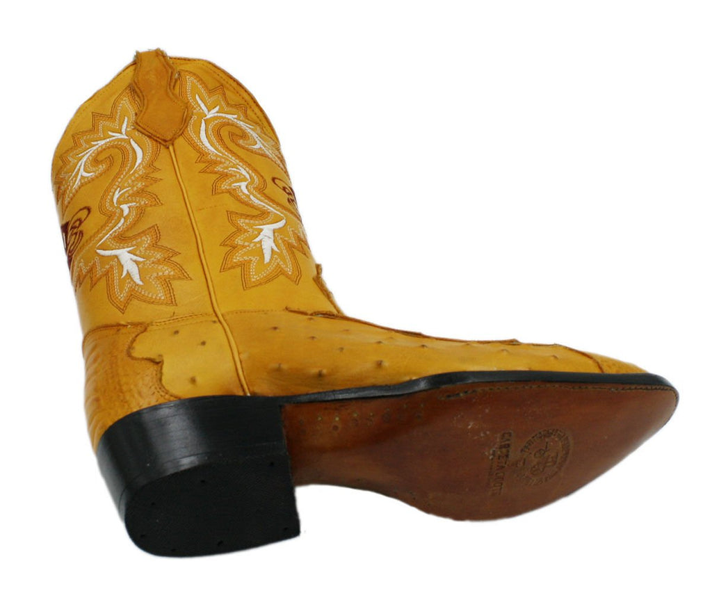 Men Genuine Cowhide Ostrich and Crocodile Print Leather J Toe Cowboy Boots