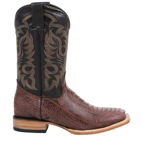 Dona Michi Men's Quincy Ostrich Leg Print Brown Boots Square Toe Handcrafted