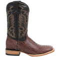 Dona Michi Men's Quincy Ostrich Leg Print Brown Boots Square Toe Handcrafted