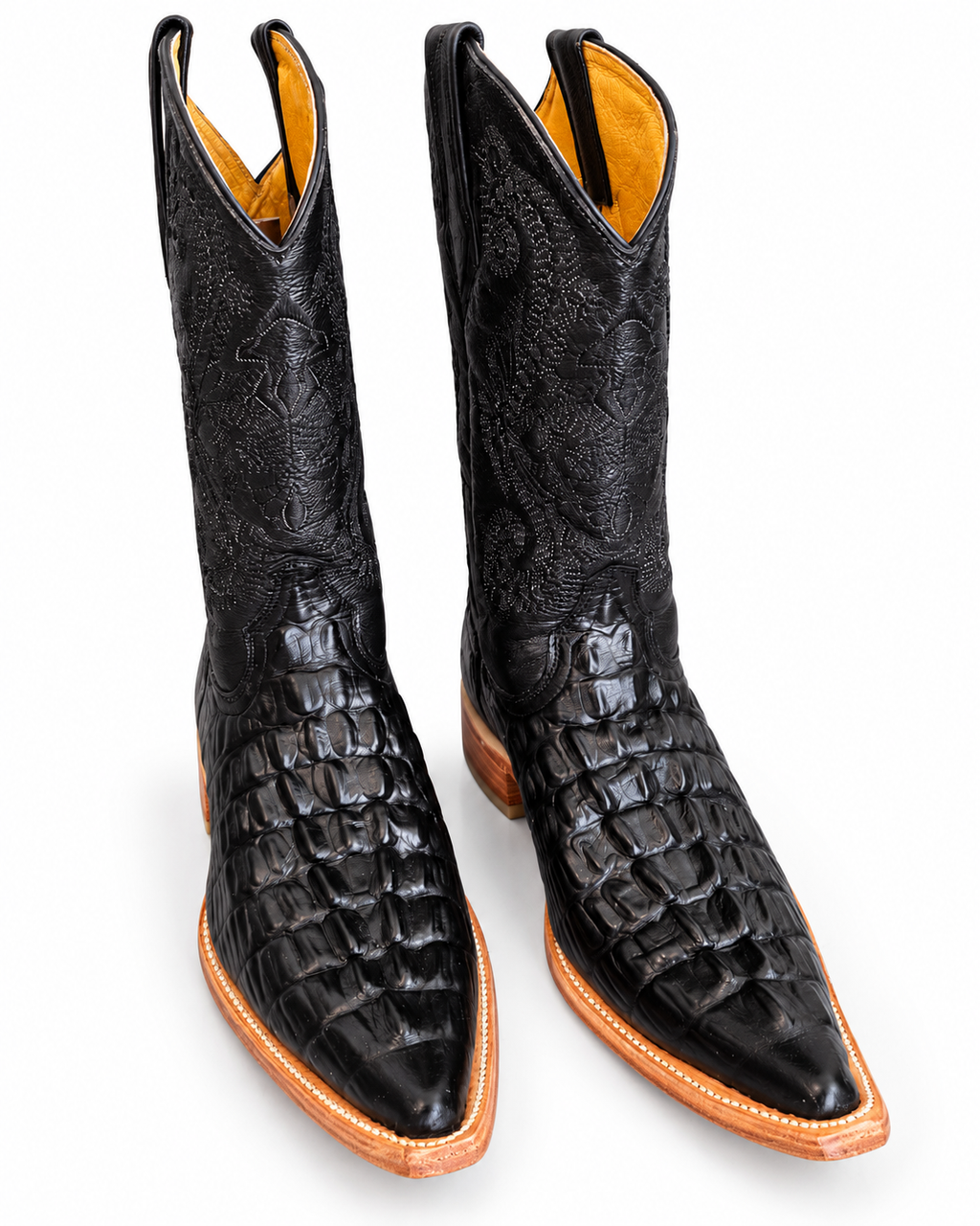 Men’s Black Genuine Leather Exotic Print Western Cowboy Boots