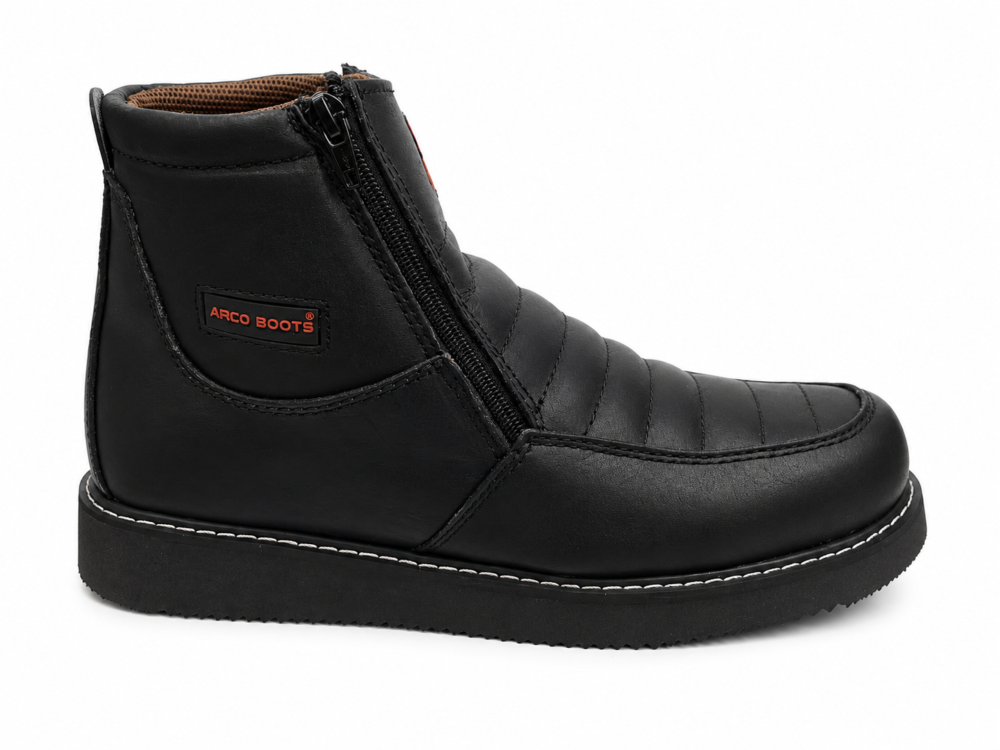 Men’s Genuine Leather Black Ankle Boots – Side Zipper, Contrast Stitching & Cushioned Design