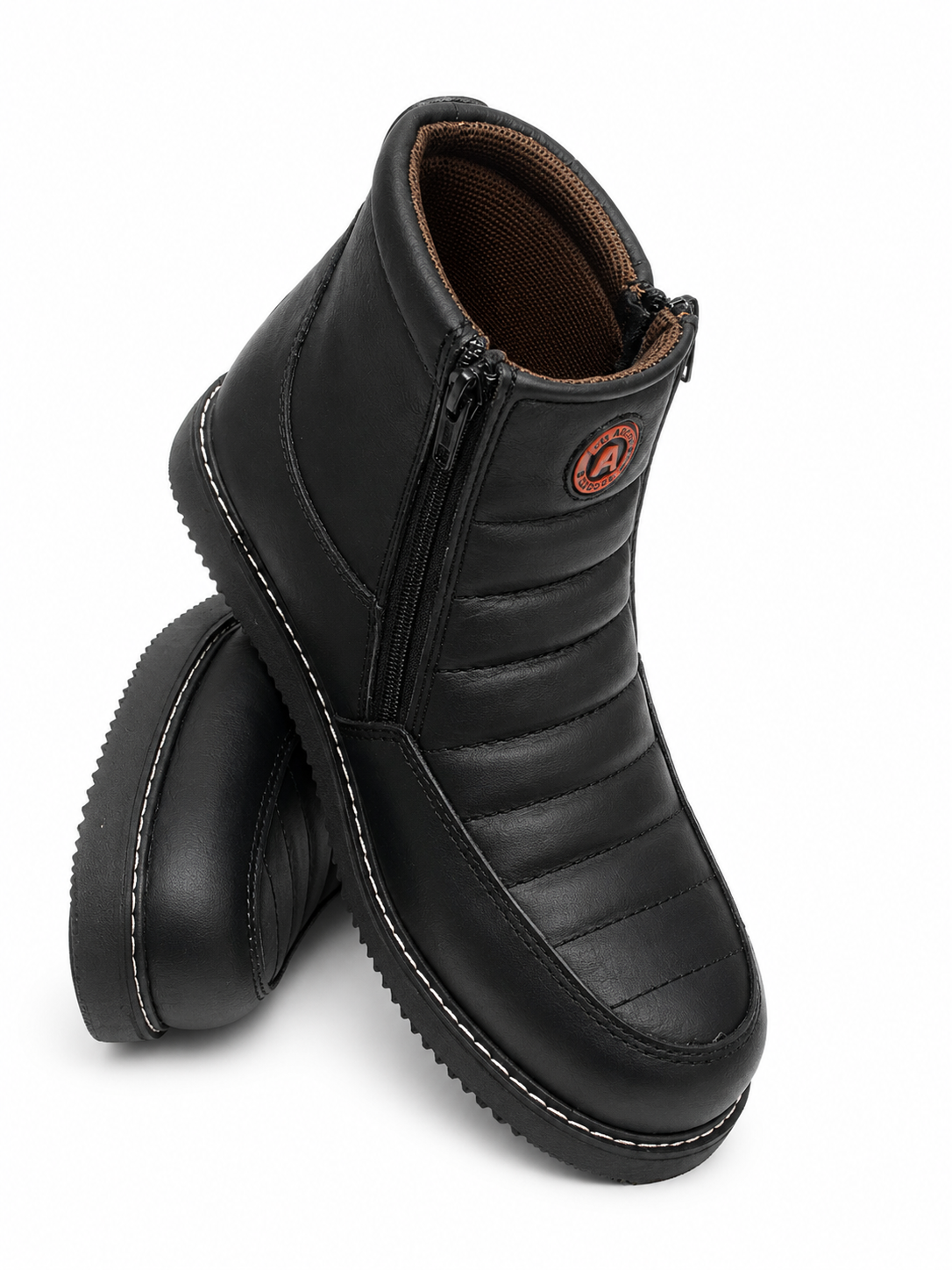Men’s Genuine Leather Black Ankle Boots – Side Zipper, Contrast Stitching & Cushioned Design