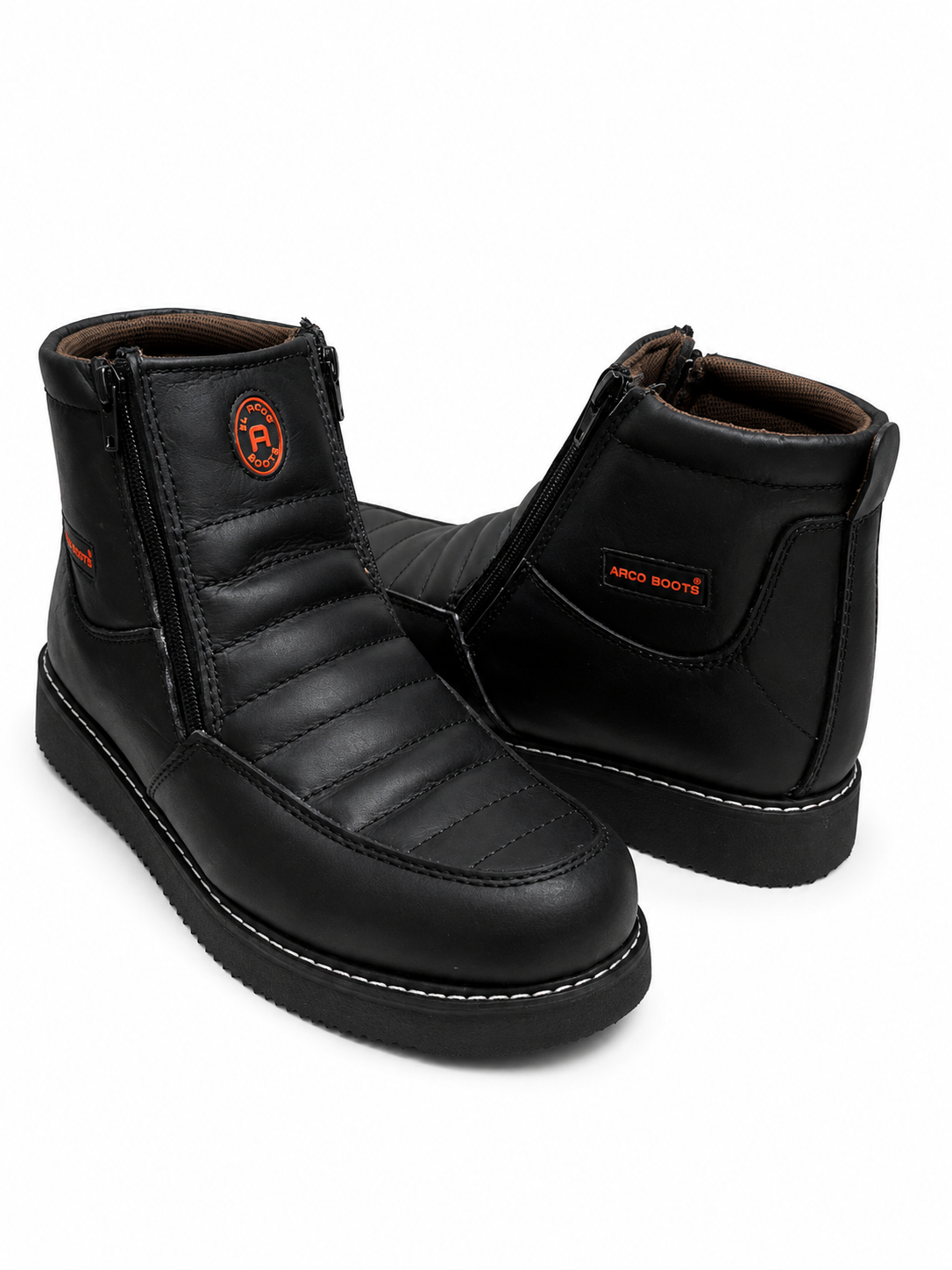 Men’s Genuine Leather Black Ankle Boots – Side Zipper, Contrast Stitching & Cushioned Design