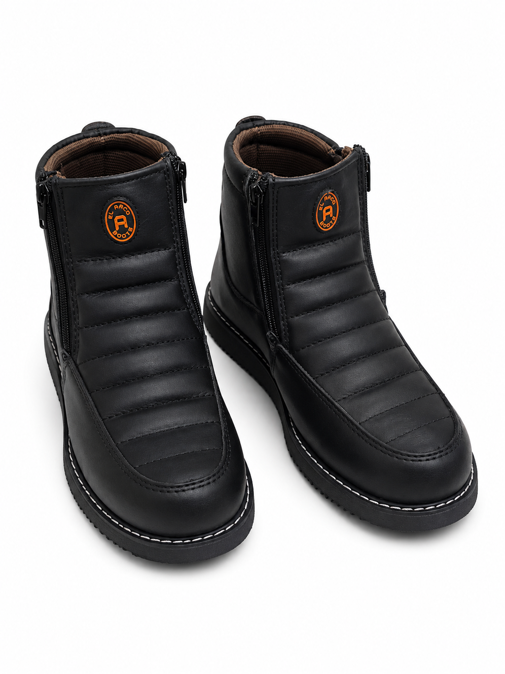 Men’s Genuine Leather Black Ankle Boots – Side Zipper, Contrast Stitching & Cushioned Design