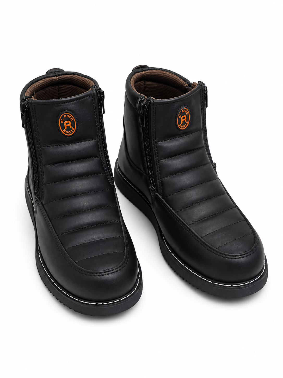Men’s Genuine Leather Black Ankle Boots – Side Zipper, Contrast Stitching & Cushioned Design
